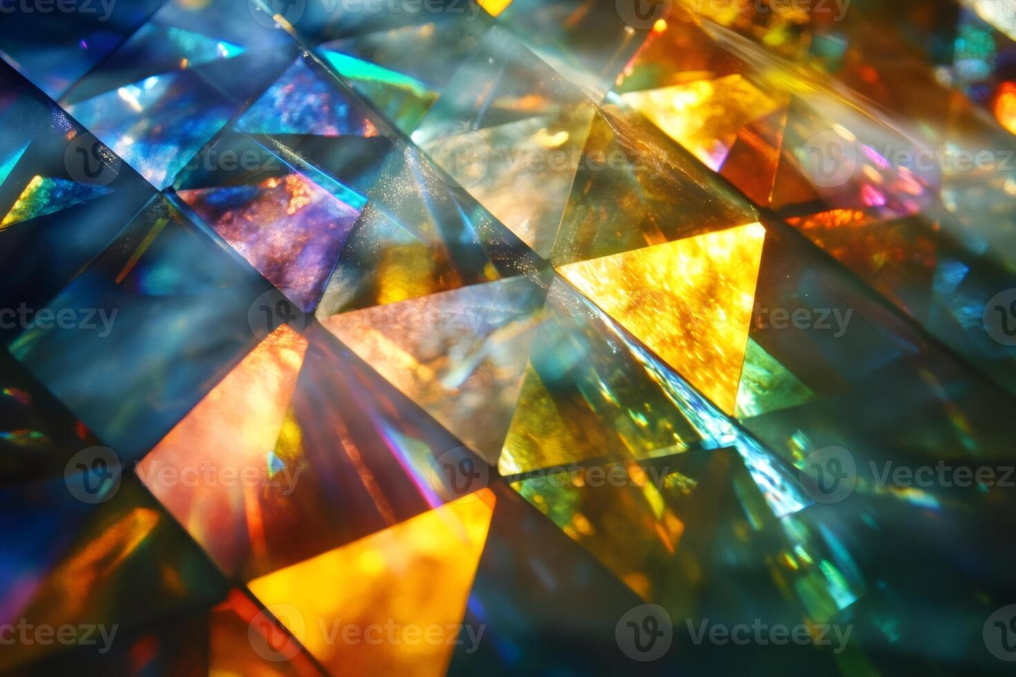 Colorful crystal triangles creating a kaleidoscope effect with light and shadow photo