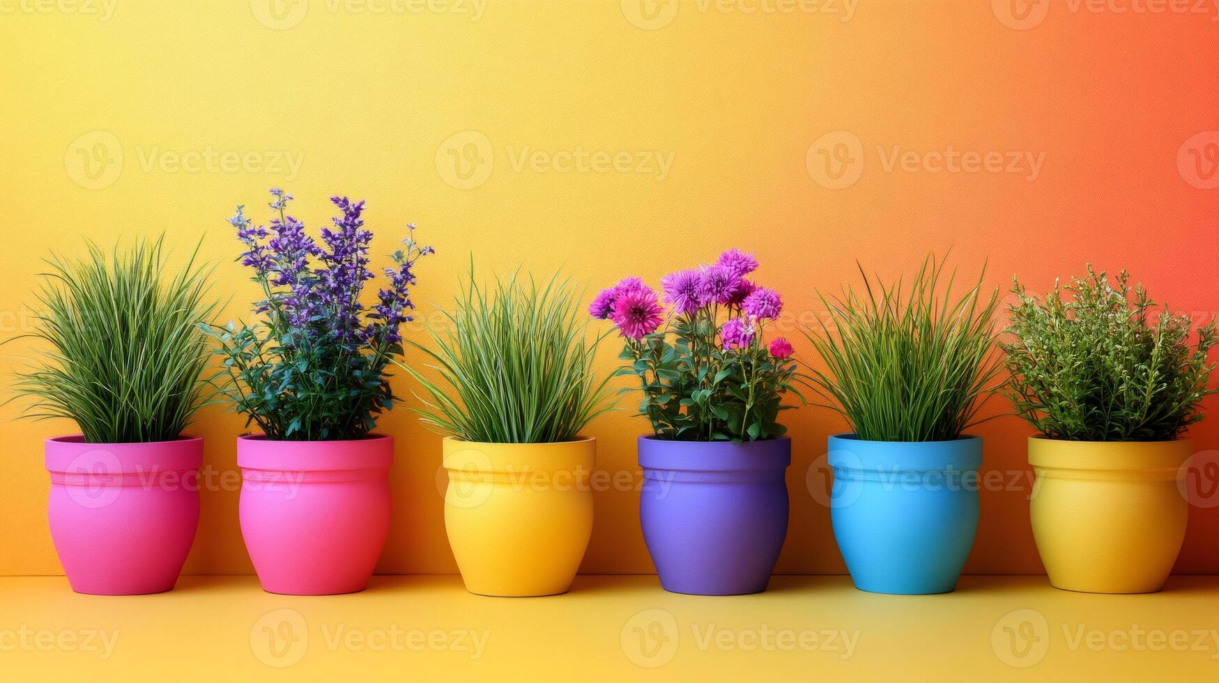 Potted plants adding a touch of nature to a colorful setting photo