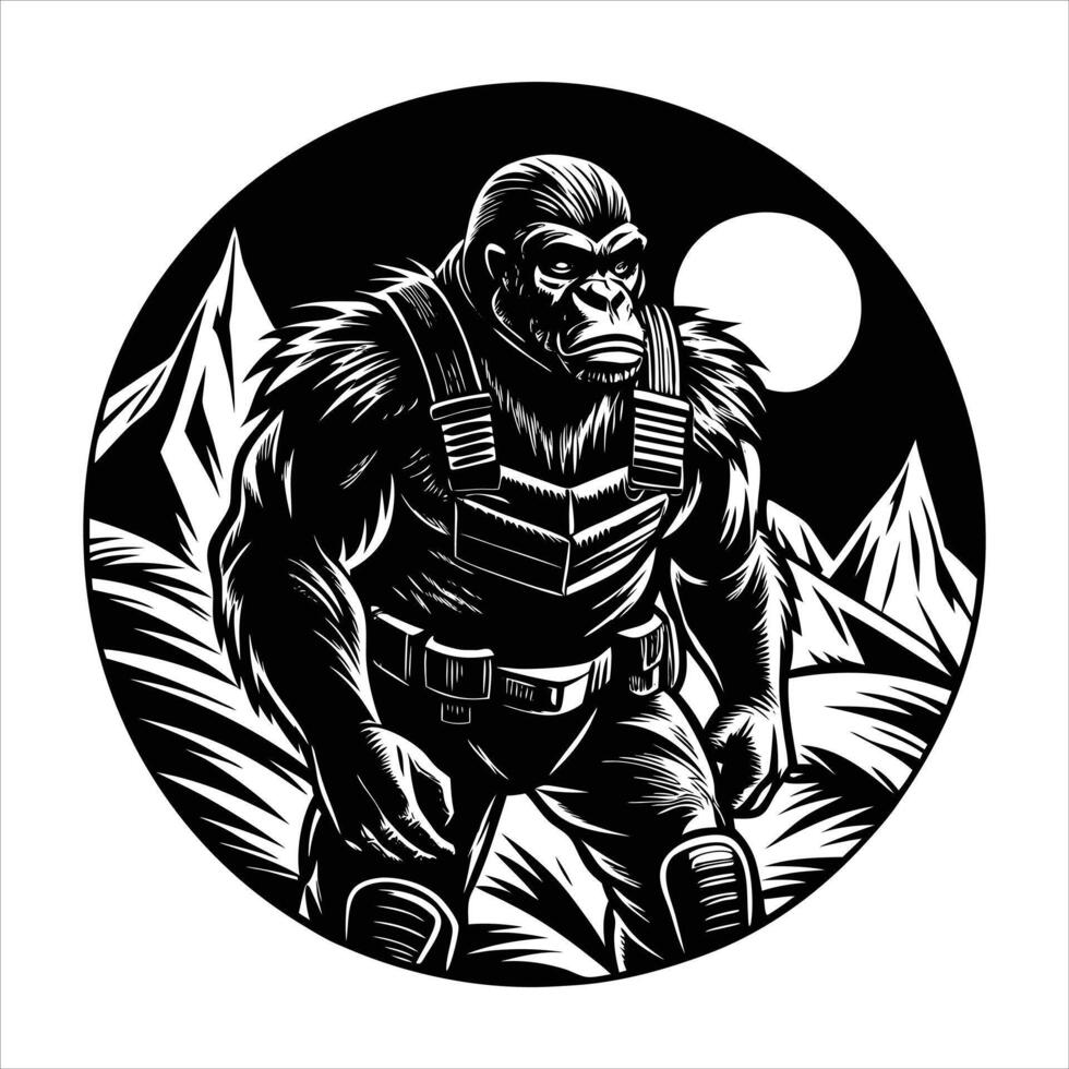 Gorilla soldier Royalty moon vector