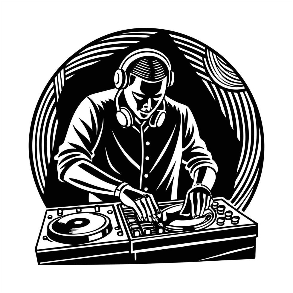 Dj playing turntables vector