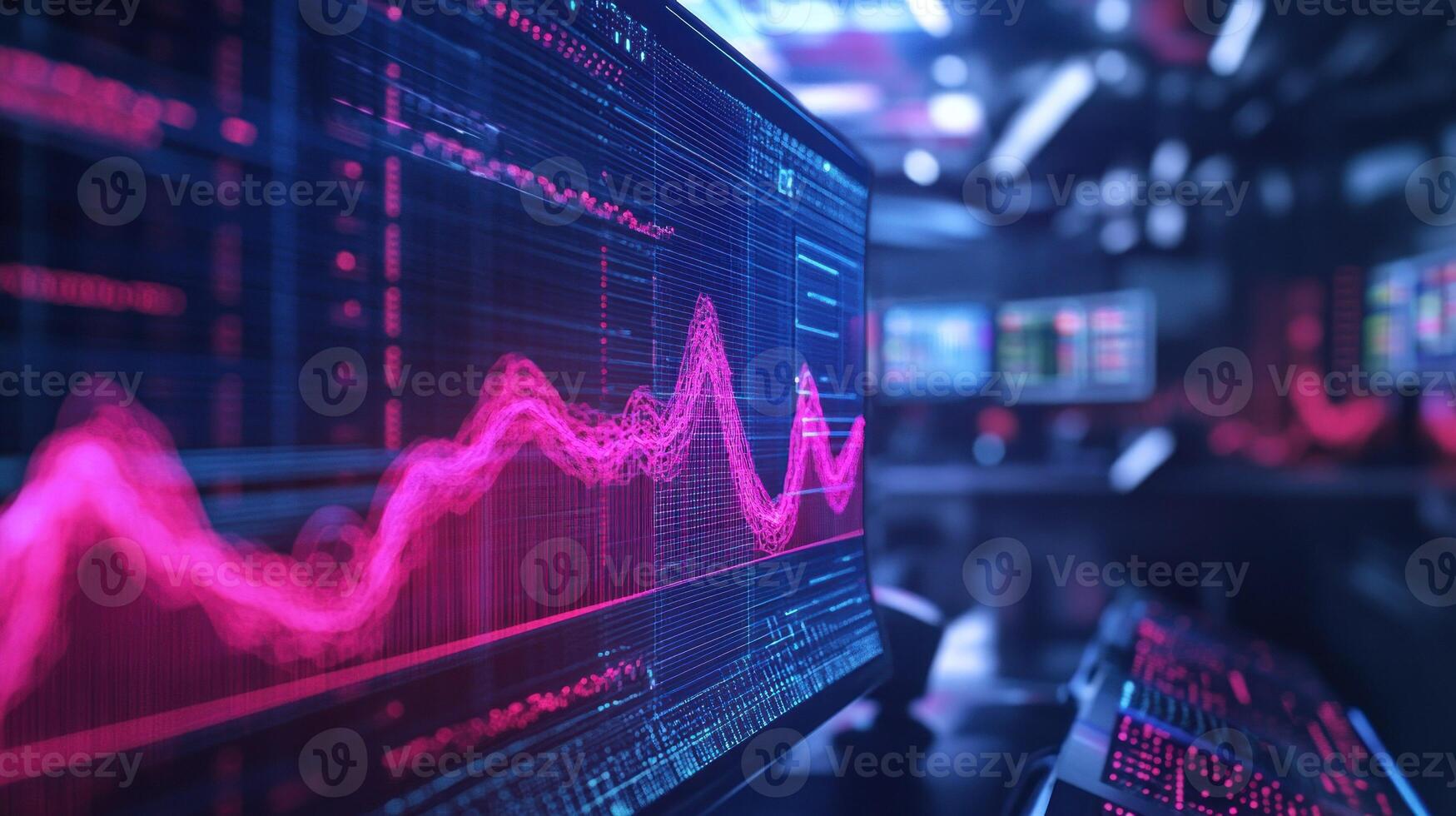 Computer Screen Displaying a Pink and Blue Data Visualization Graph photo