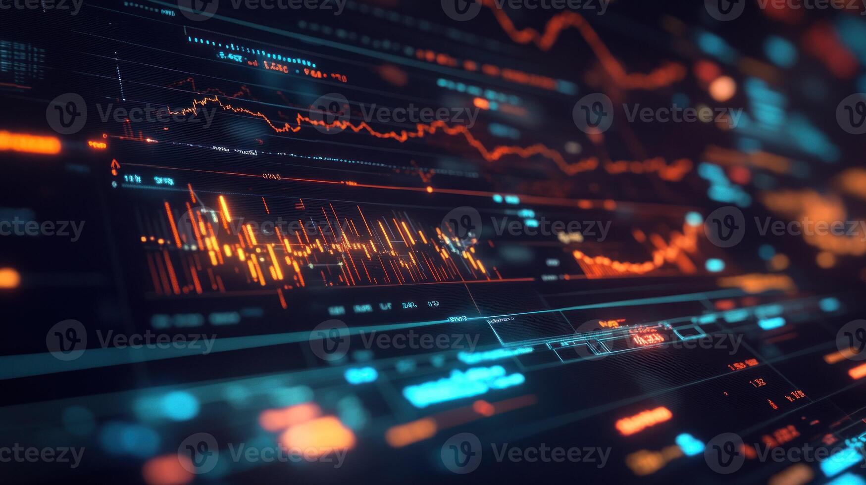 A Close-Up of a Digital Screen Displaying Financial Data with Vivid Red and Orange Lines photo