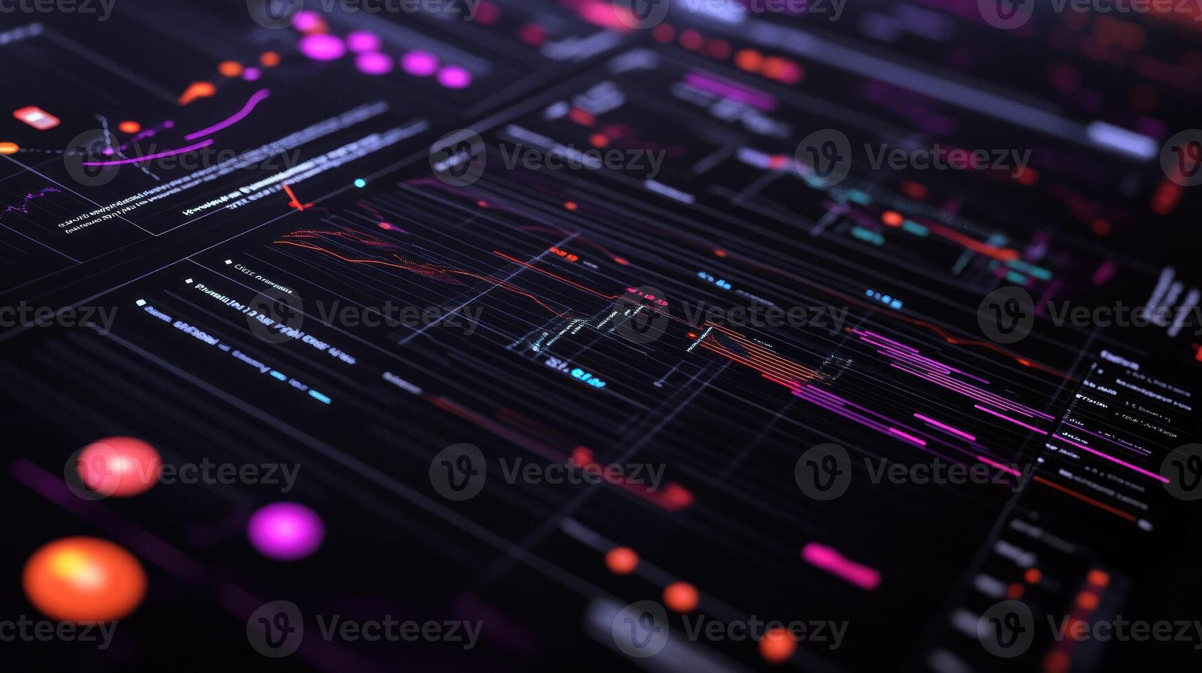 A close-up of a digital screen displaying colorful lines and graphs. photo