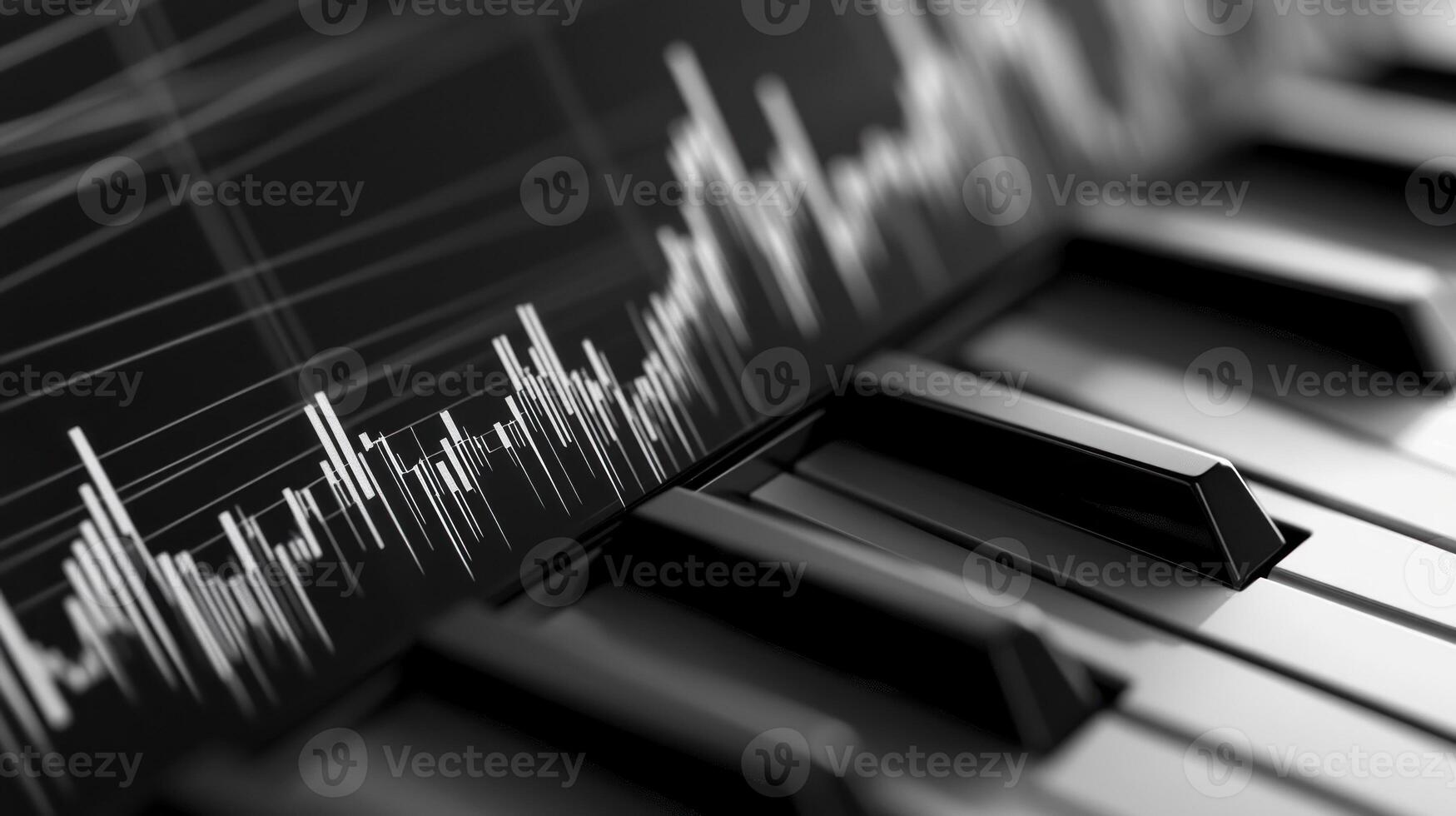 Black and White Piano Keys with Soundwave Visualizer photo
