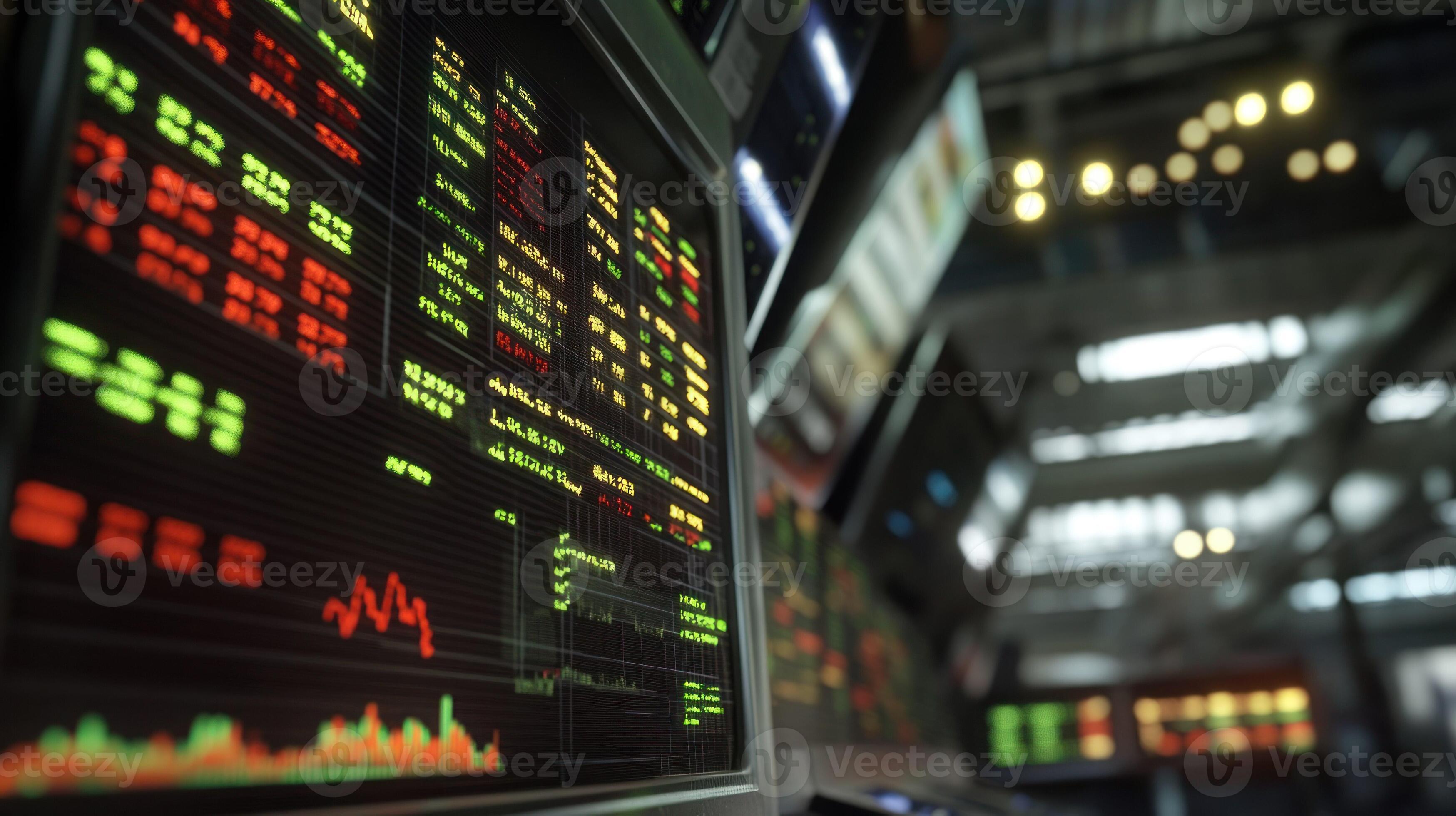 Close-up of a Stock Market Ticker Display with Red and Green Numbers ...