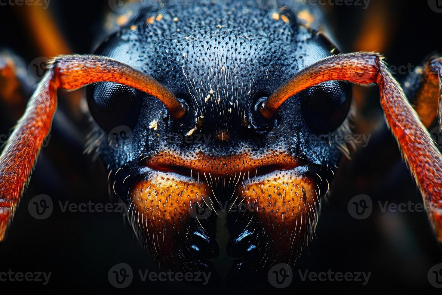 Extreme close up of ant showing intricate details and orange antennae photo