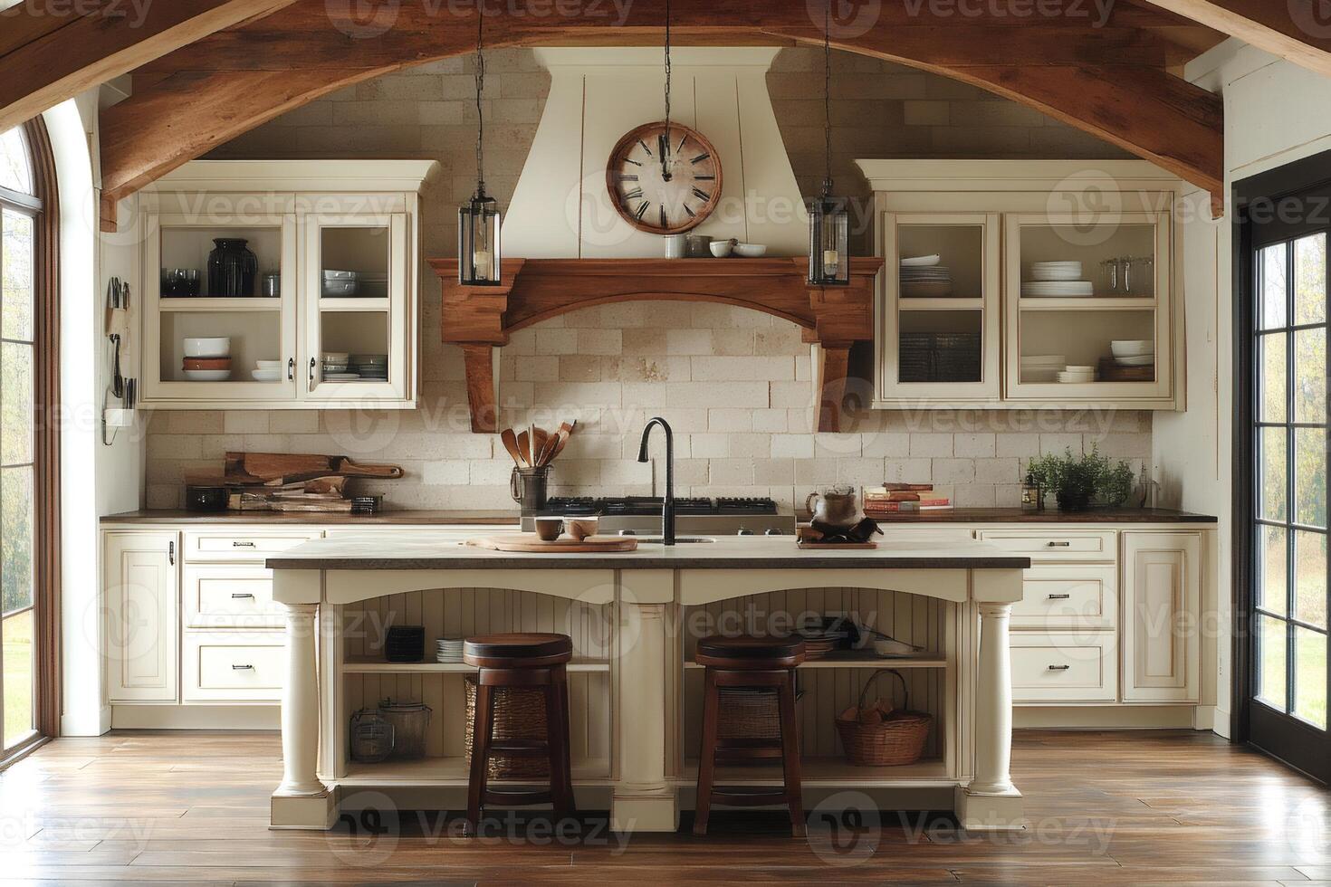 Modern farmhouse kitchen boasting rustic charm and elegant finishes photo