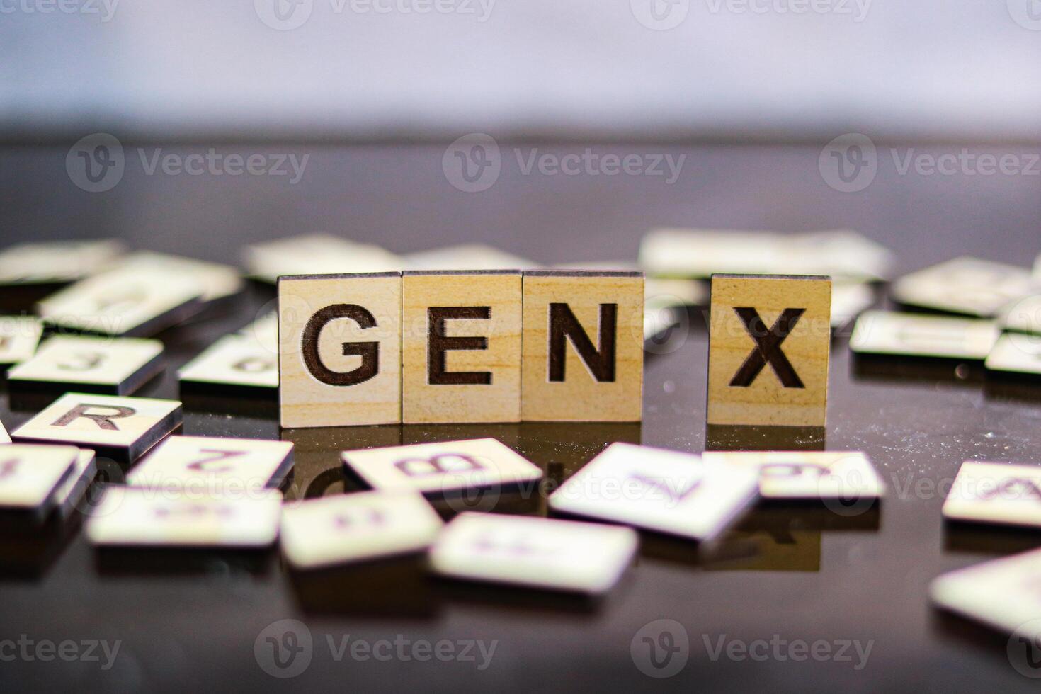 Wooden blocks with letters in the form of the word Generation X photo