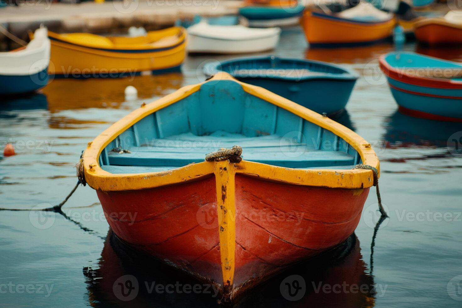 Colorful traditional maltese fishing boat floating on calm water photo