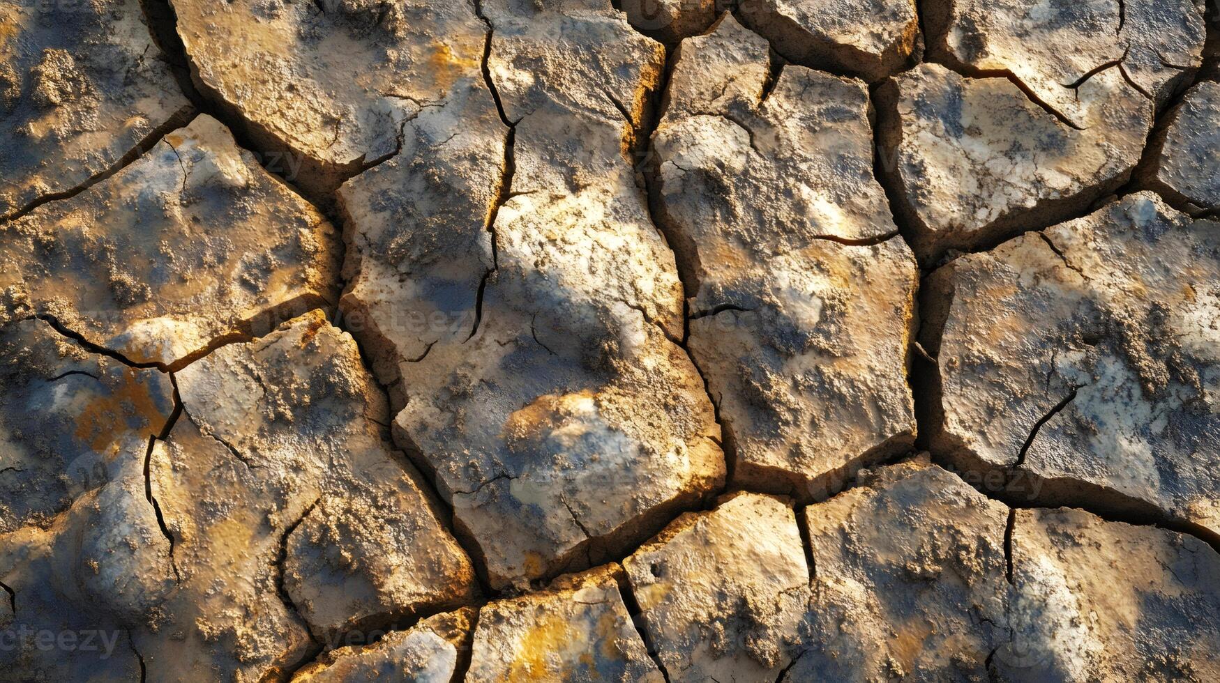Cracked mud texture from drought forming abstract shapes photo
