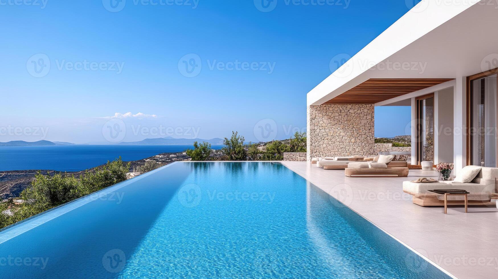 Infinity pool overlooking tranquil ocean in luxurious resort photo