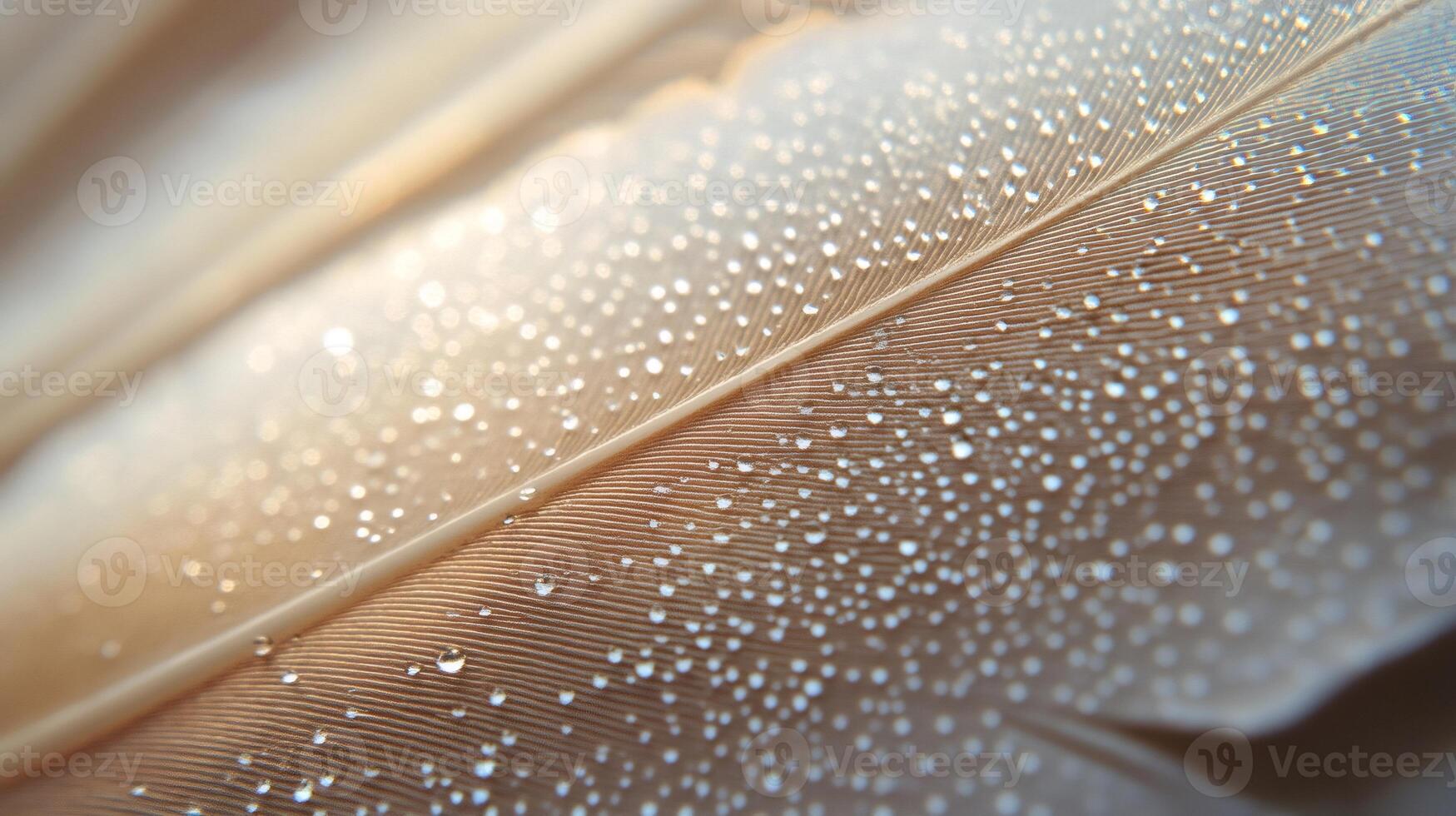 Close up of feather showing tiny water droplets reflecting light photo