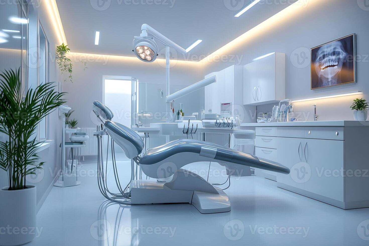 Modern dental office showing equipment and a radiograph photo