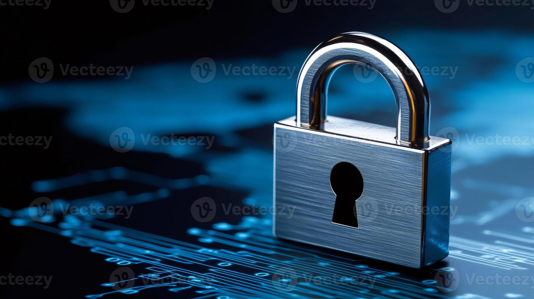 Padlock protecting digital data on a printed circuit board photo