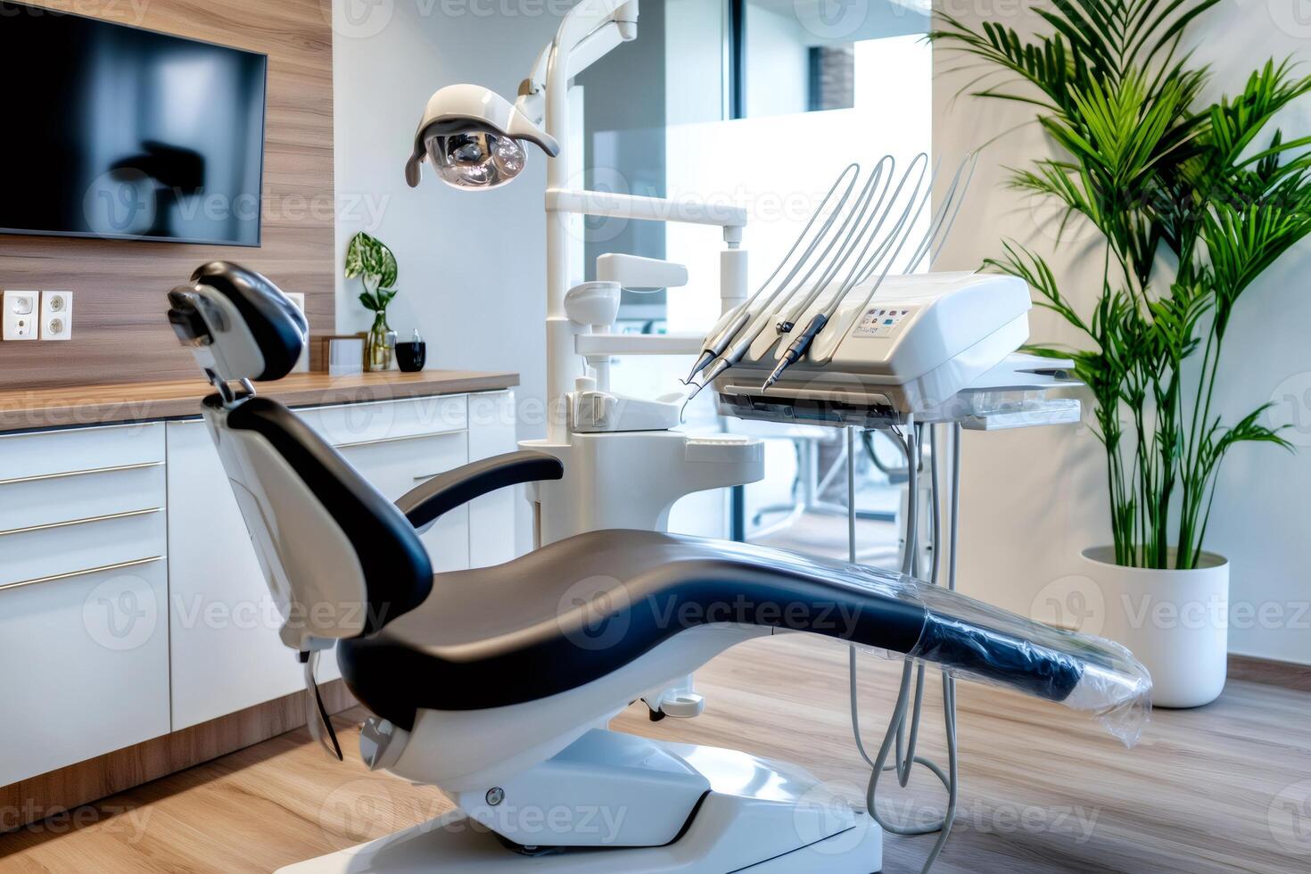 Modern dental office showing equipment and chair ready for patients photo