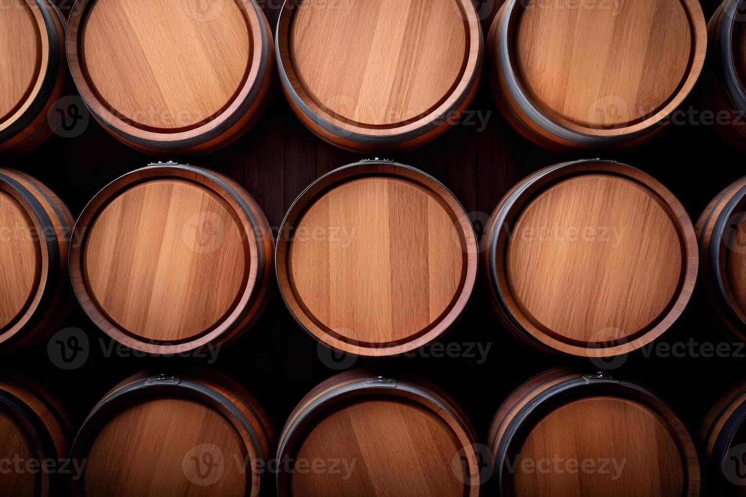 Wine cellar storing oak barrels for aging wine and spirits photo