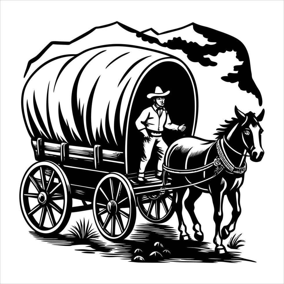 Cowboy With Wagon vector
