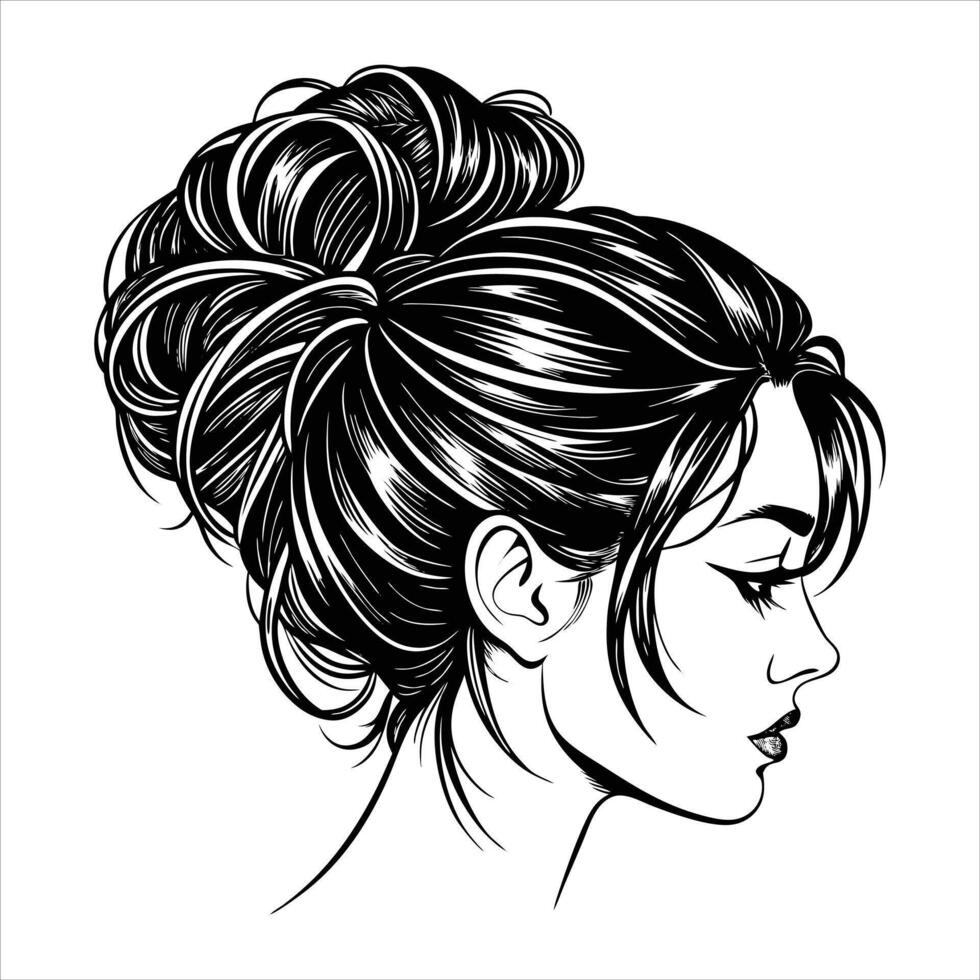 Messy Bun Hair Graphic vector