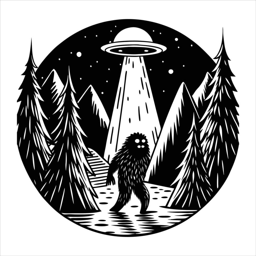 Ufo With Bigfoot vector