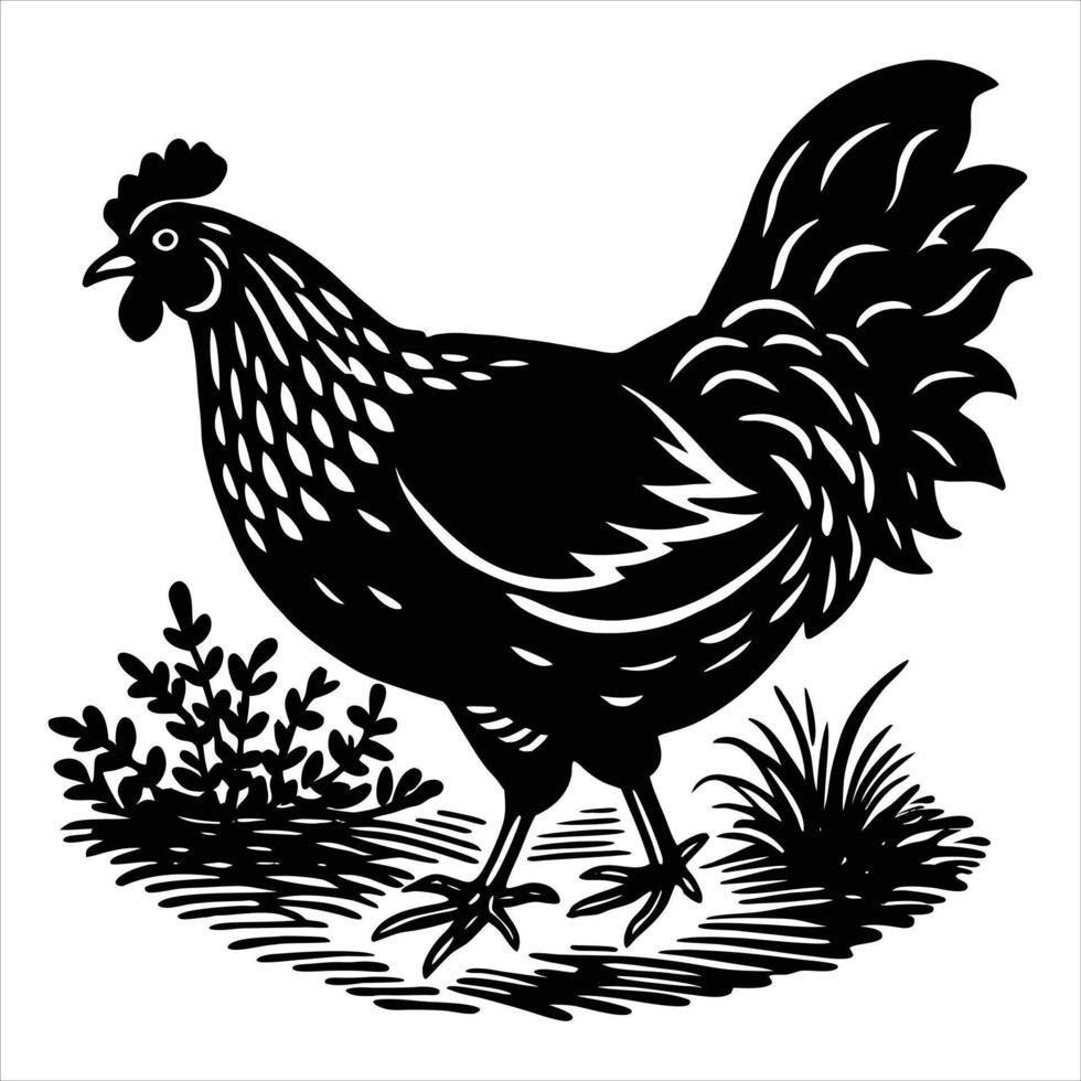 Pecking Chicken Silhouette vector