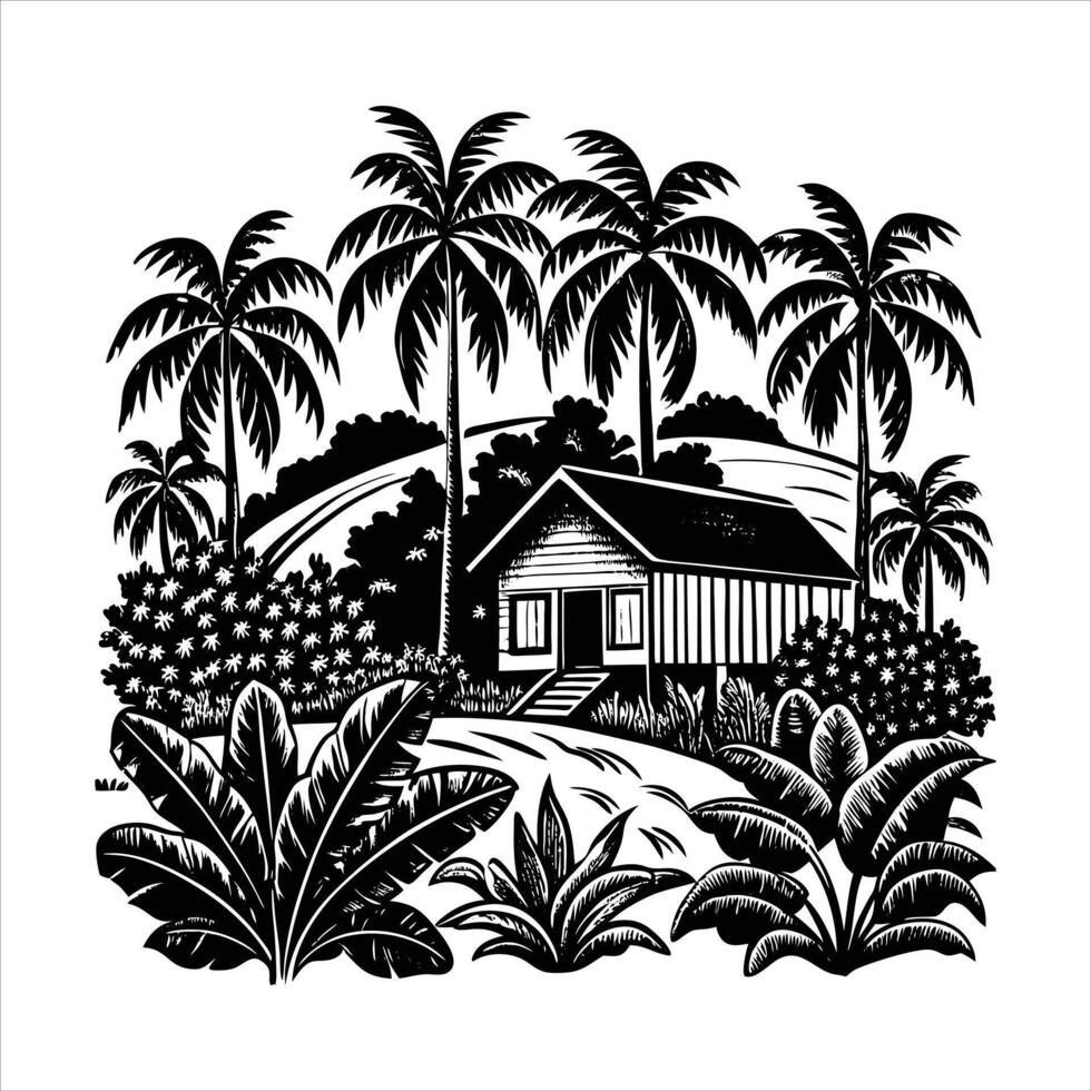 Rustic Island Bungalow vector
