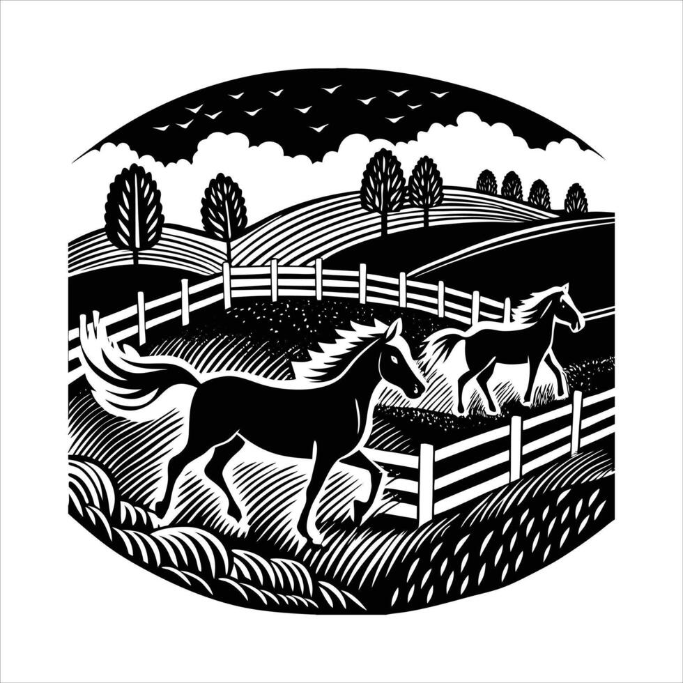 Horse On Green Meadow vector