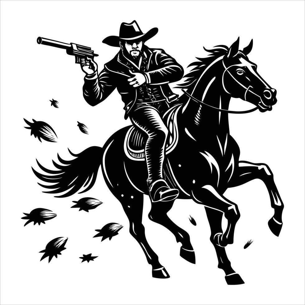 cow boy riding horse vector