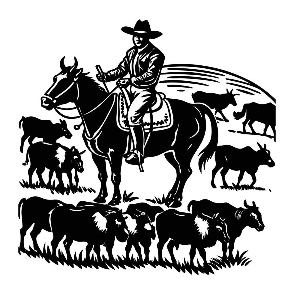 Cowboy Riding A Horse vector