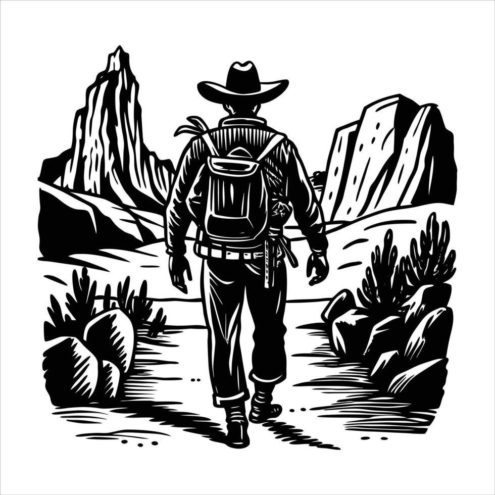 A hiking logo design with a male vector