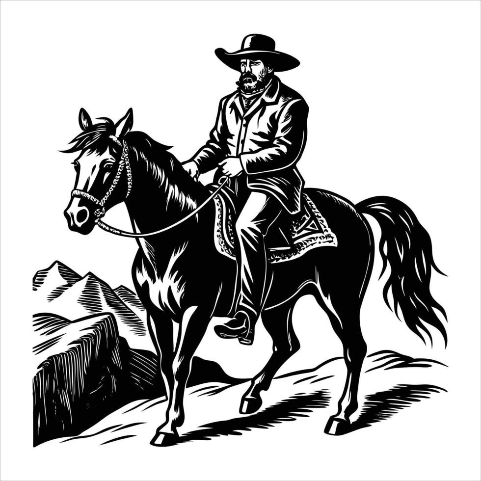 Black and White Cowboy Illustration vector