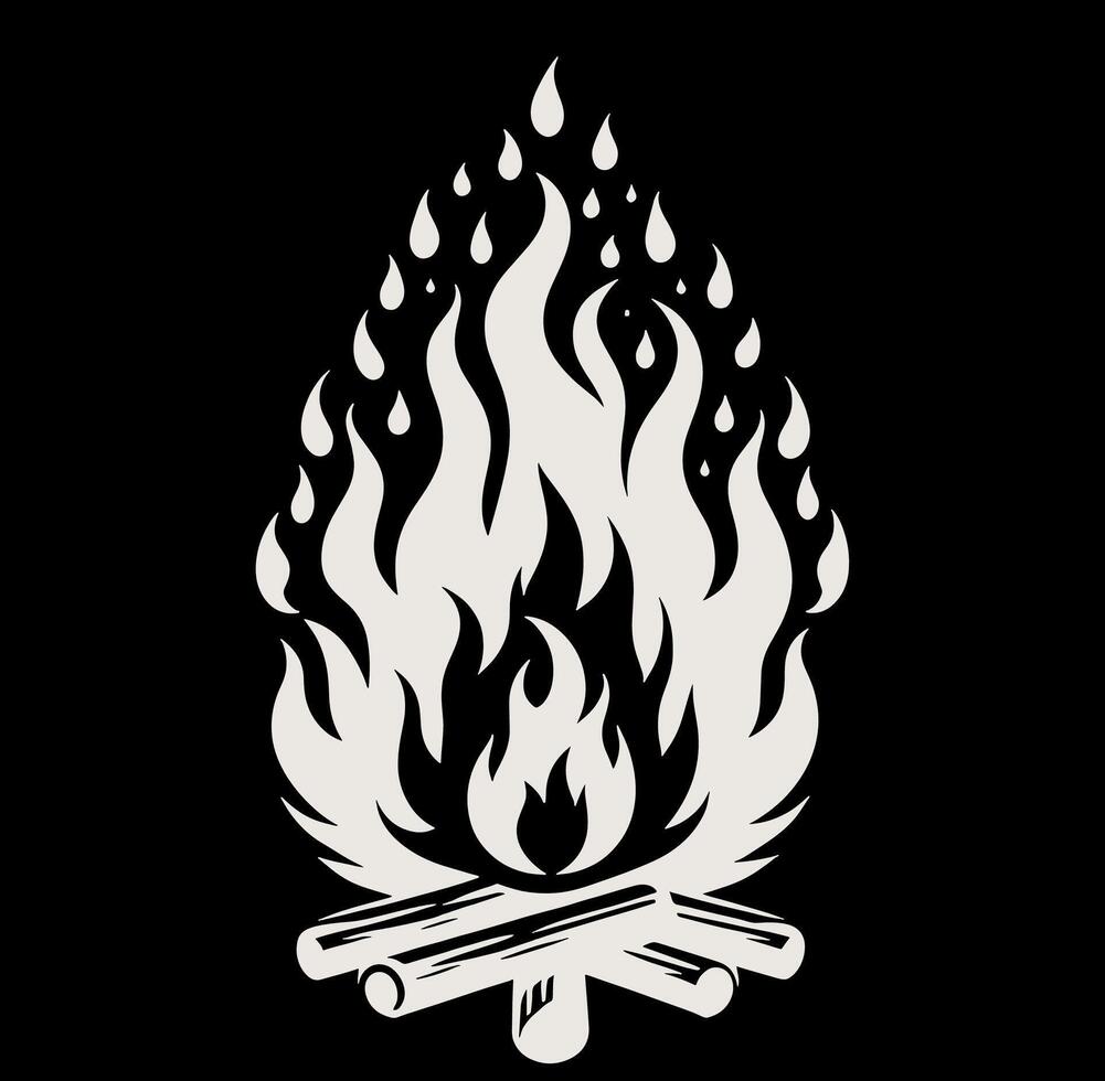 A black and white illustration of a campfire vector