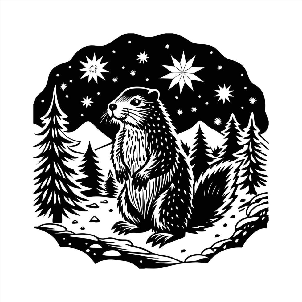 Silhouette Groundhog animal black color vector
