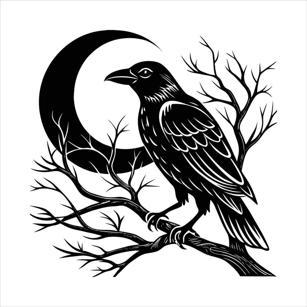 Crow Under Moonlight vector