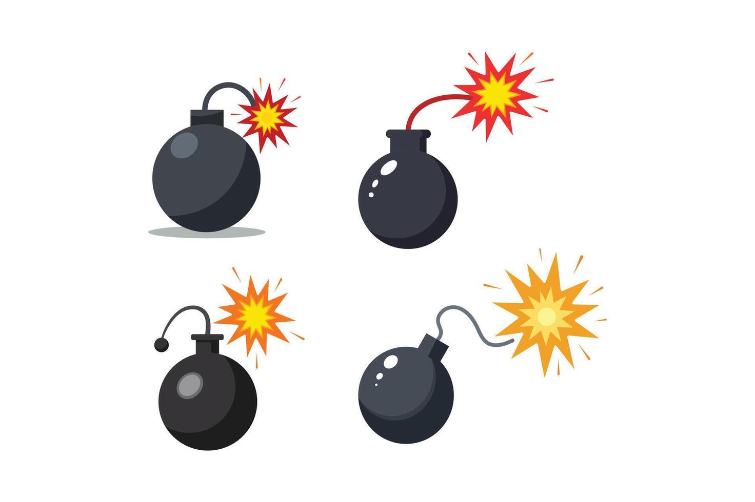 Cartoon Bomb Icon Sets with Flaming Fuse, cartoon bomb, burning wick, bomb with sparks, wick on fire vector