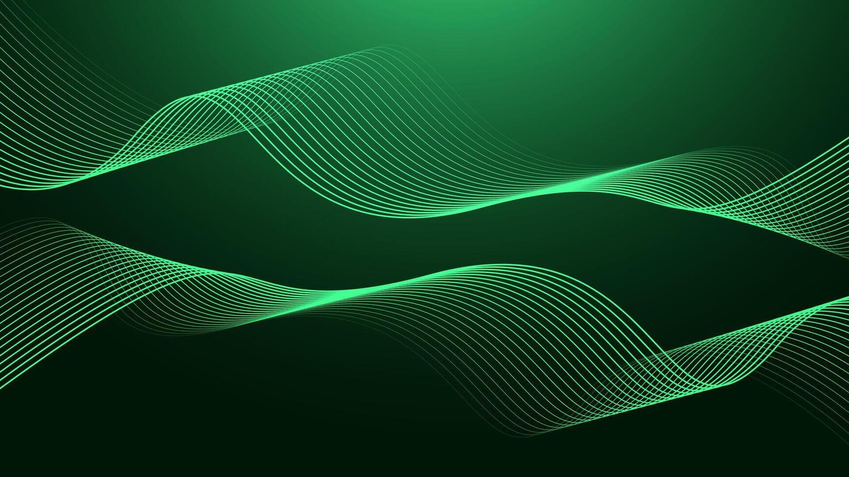 Abstract shining wave lines on dark green background. Dynamic wave pattern. Futuristic technology concept vector