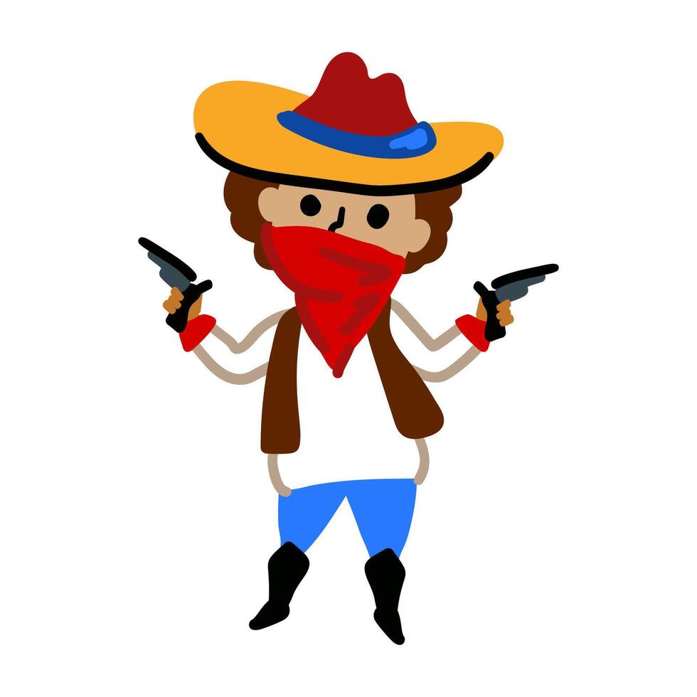 Funny cowboy character in cartoon style on white background vector
