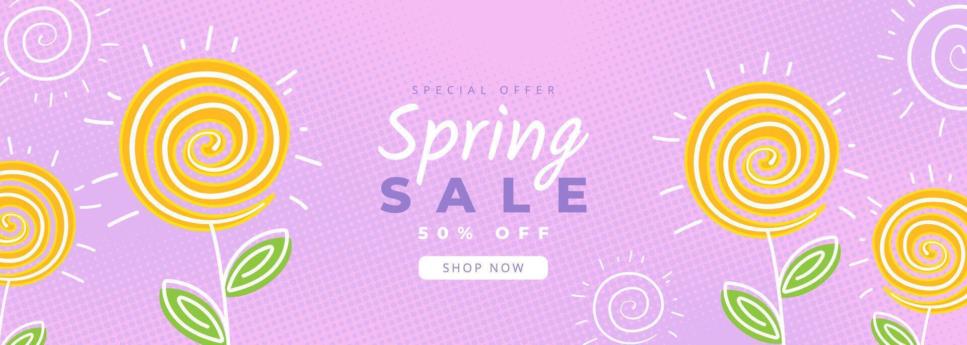 Hello Spring card with hand drawn floral patterns. Perfect for spring events, Mother's Day, and Easter. vector