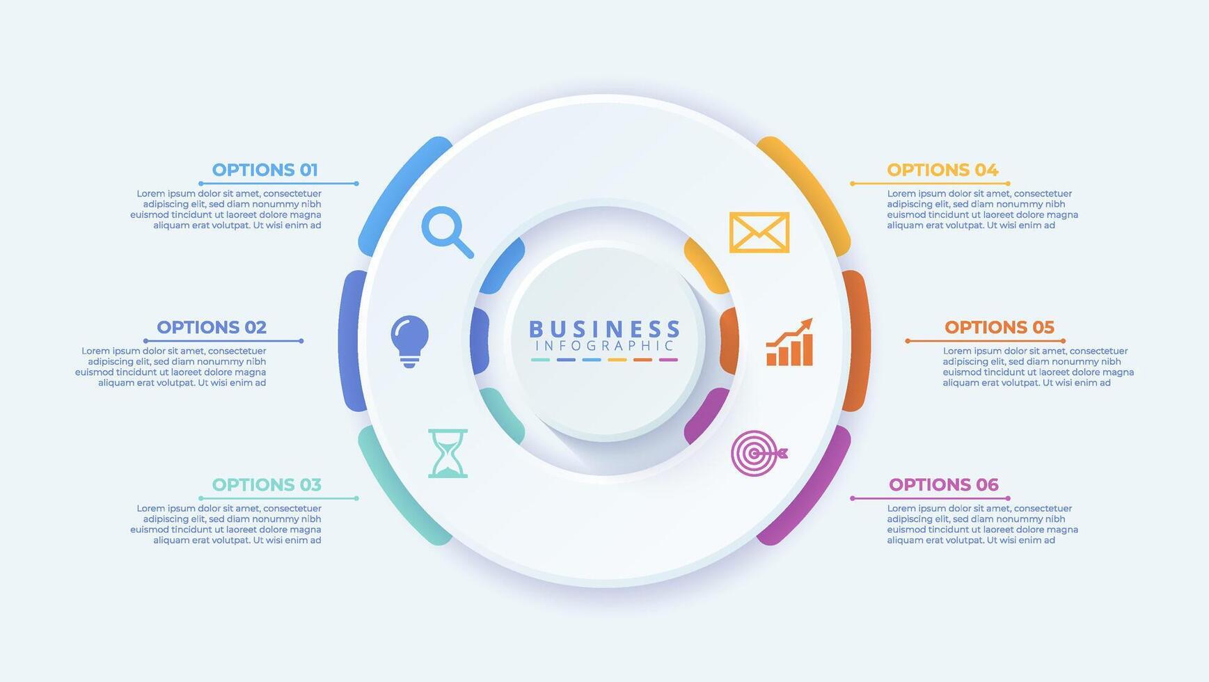 Infographic template featuring 6 steps with icons, designed for business concepts. Ideal for presentations, banners, vector