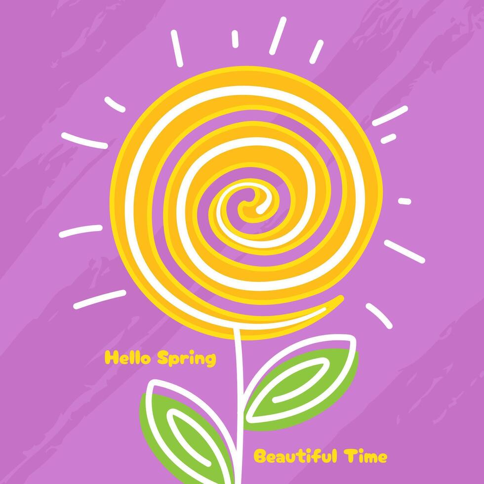 Hello Spring card with hand drawn floral patterns. vector