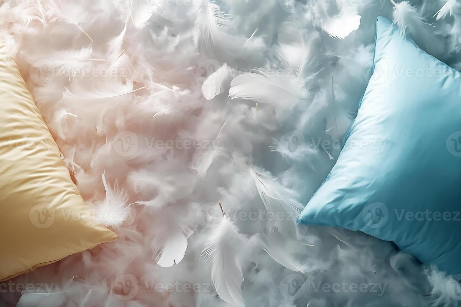 Bright pillows and feathers in motion for a joyful celebration photo