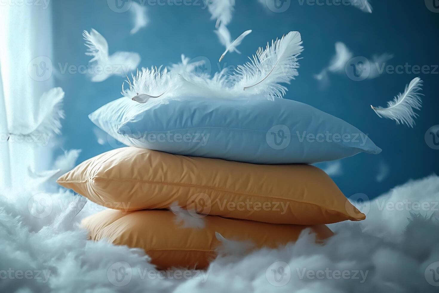 Bright pillows and feathers in motion for a festive occasion photo