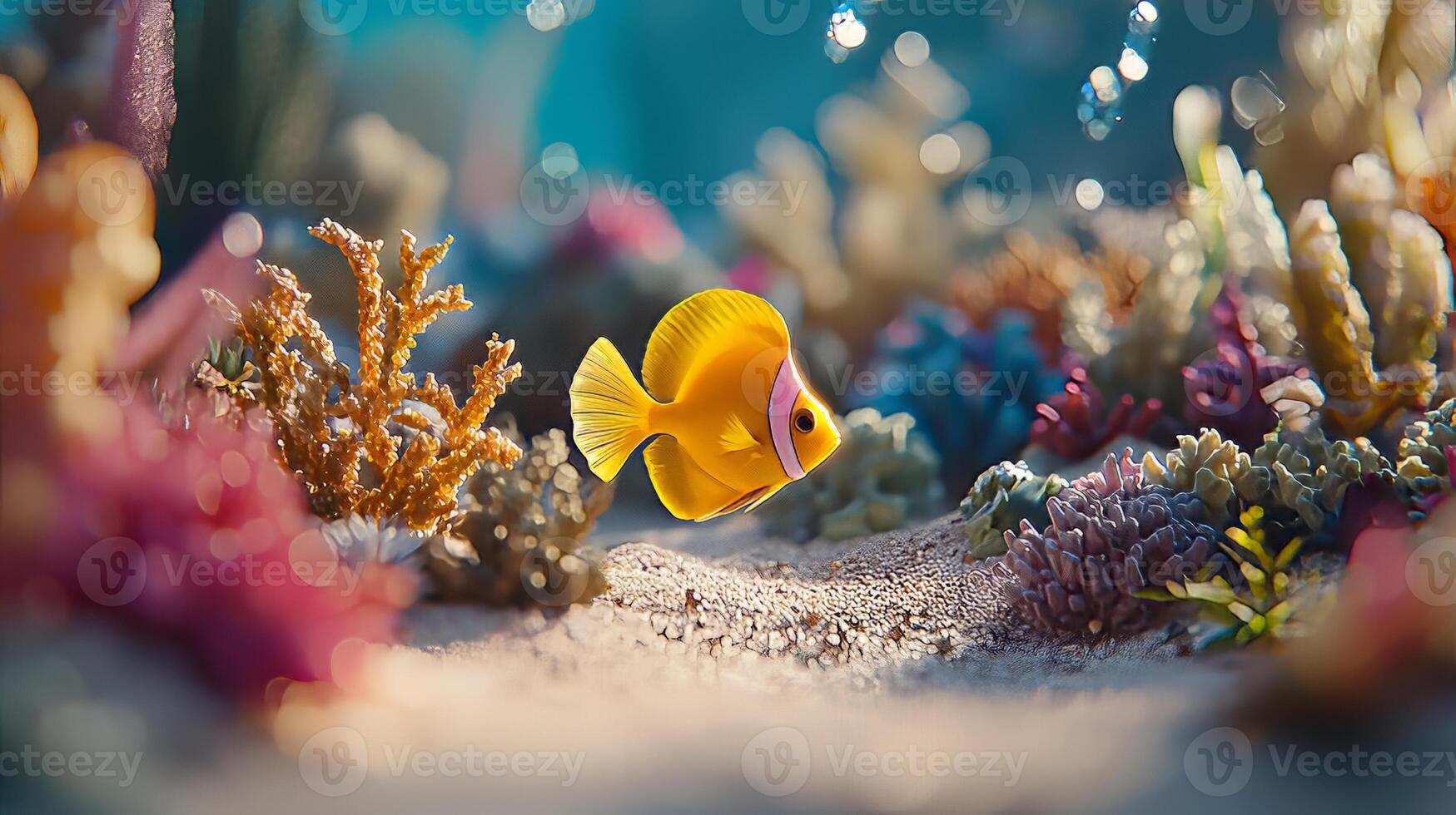 Yellow tang fish swimming in an aquarium celebrating aquarium month photo