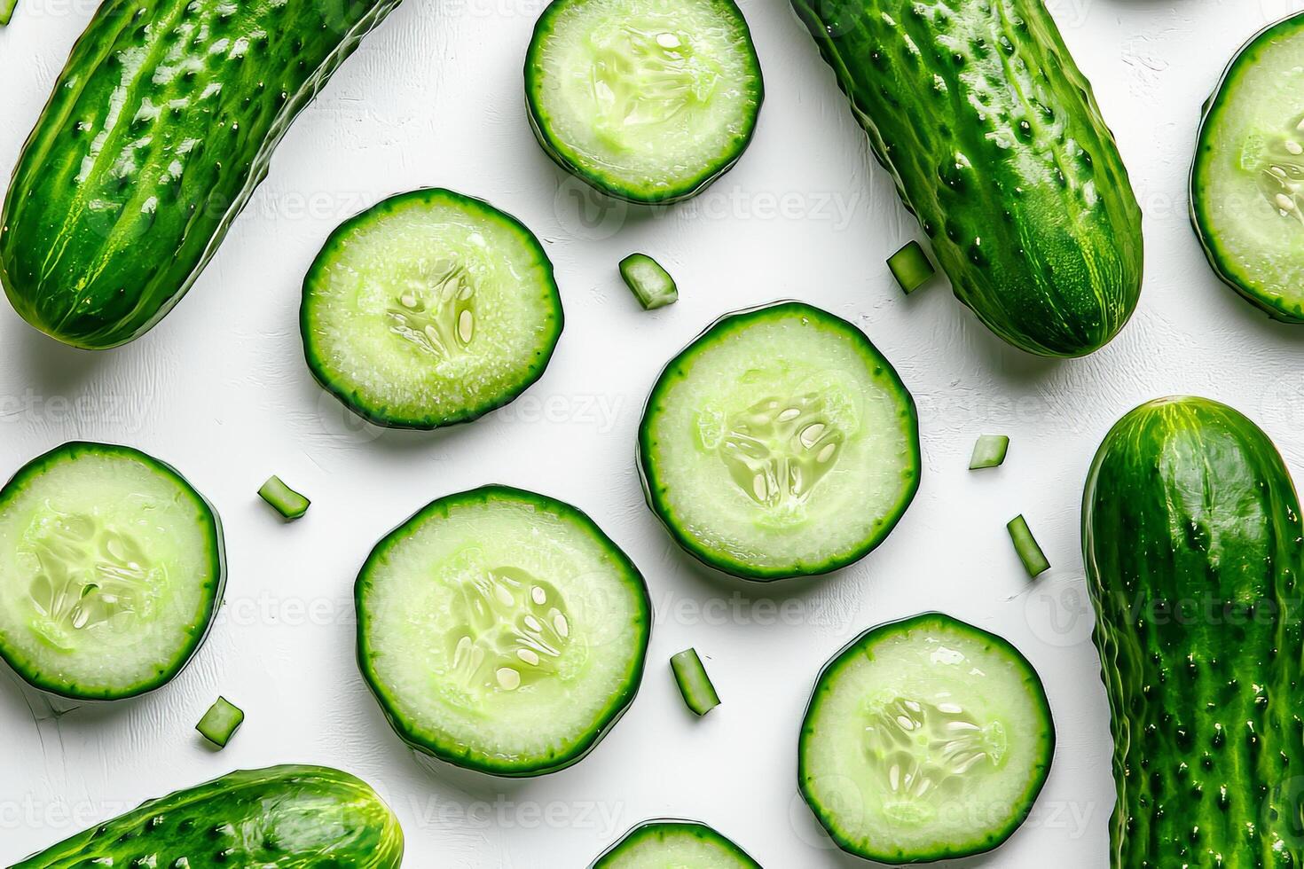 A fresh and colorful display of cucumbers to celebrate cucumber month photo