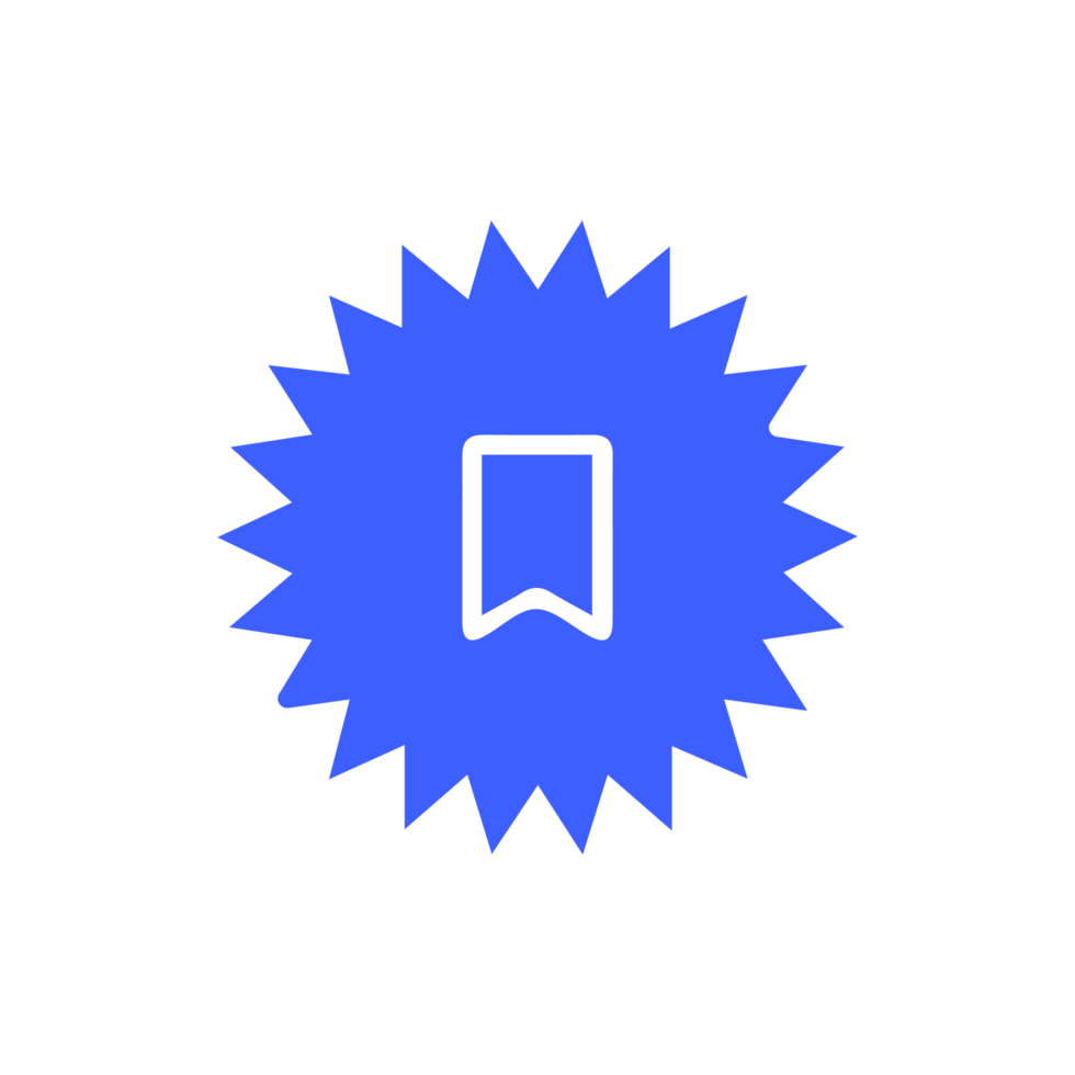 A blue starburst icon with a book in it png