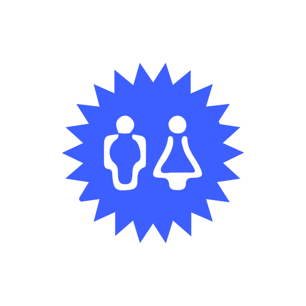 A blue starburst icon with a man and woman flat png