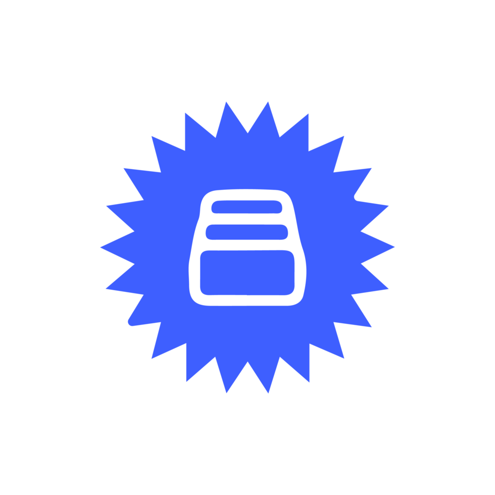 A blue starburst icon on a flat shape png