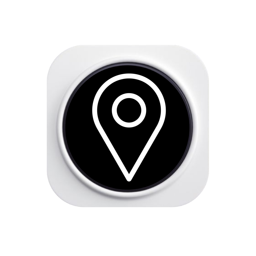 A white and flat location icon on a flat shape flat png