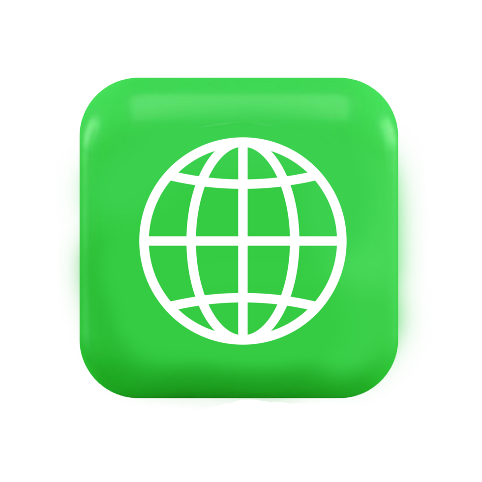 A green button with a white globe on it flat png