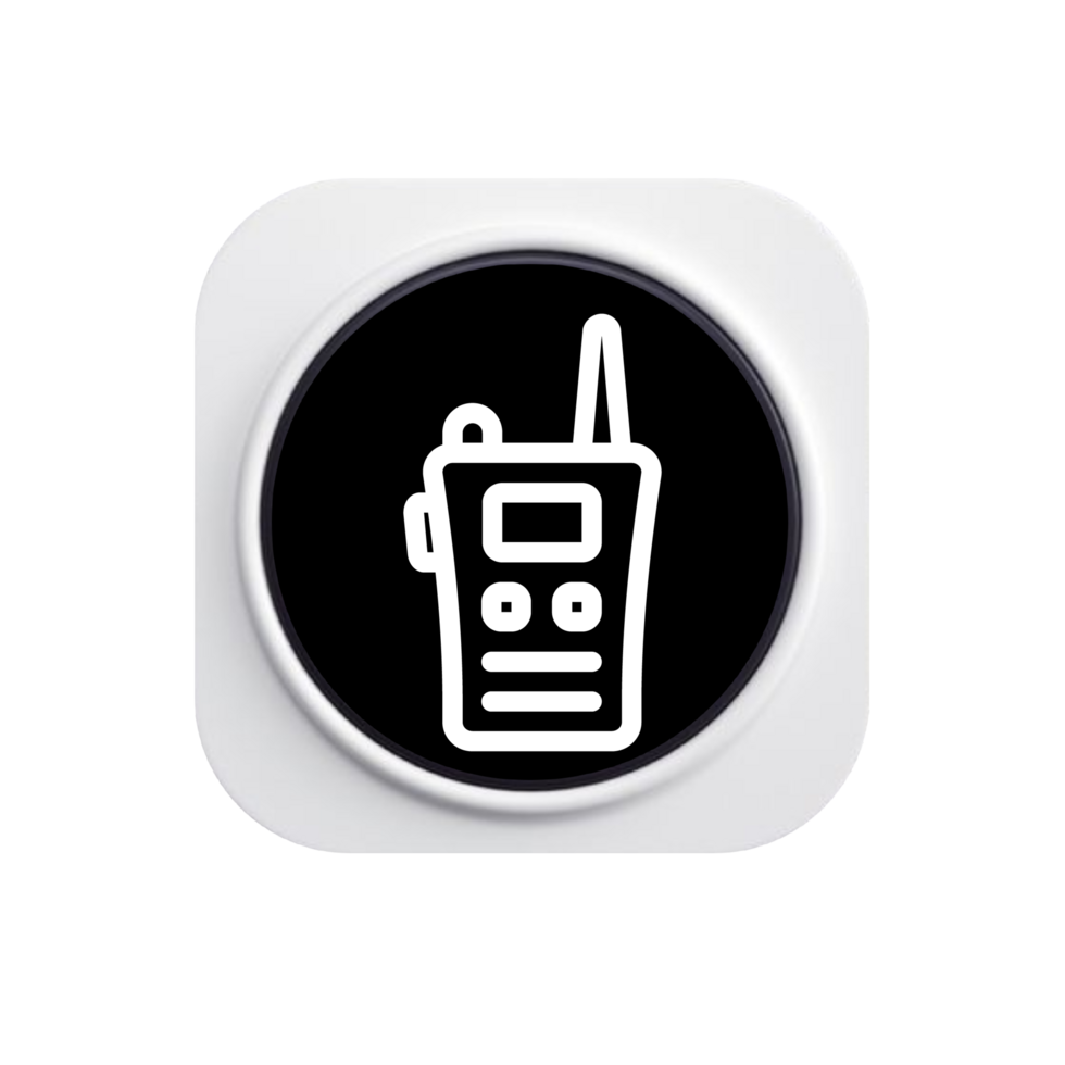 A white and flat icon of a radio on a flat shape png