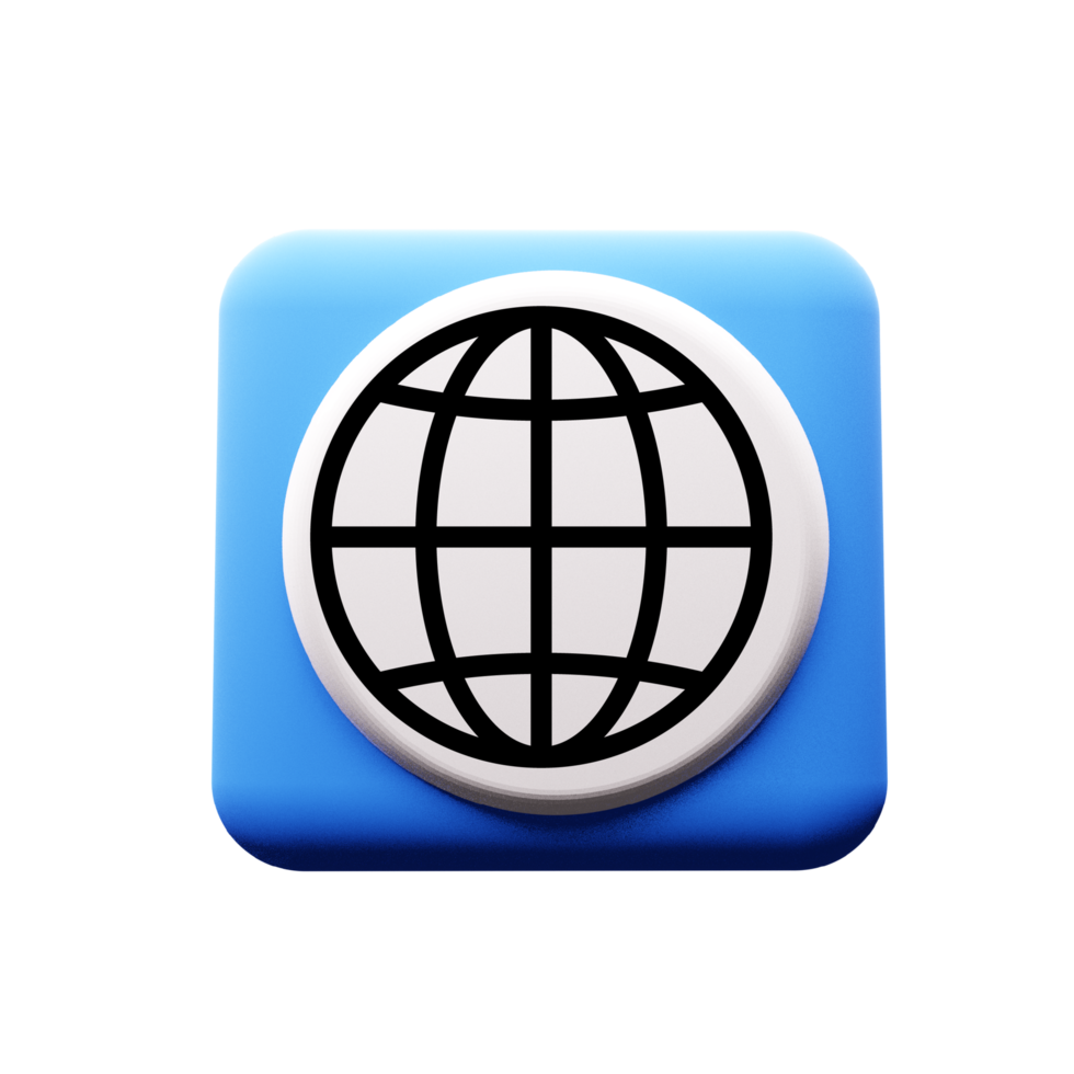 A blue and white button with a globe on it png